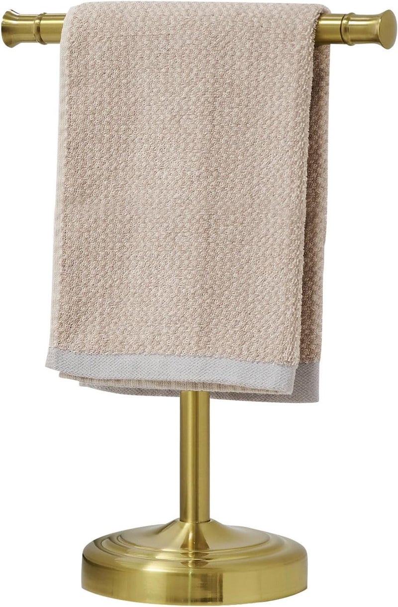 RUMOSE 13 Inch Brushed Gold Towel Stand Hand Towel Holder Bathroom Kitchen Vanity Countertop T-Shape Towel Rack Free Standing Stainless Steel Towel Bar Towel Ring - Image 1